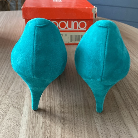 Bandolino Teal Suede Kitten Heels 8 1/2 - Picture 2 of 10